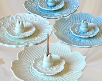 Lotus Celadon Ceramic Incense Holder: Zen Yoga Altar Decor