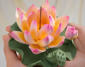 Pink Lotus Incense Holder: Ceramic Yoga Meditation Decor