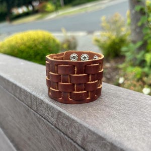 Genuine Brown Leather Bracelet, Braided Leather Bracelet, Wide Leather Cuff Bracelet, Fathers Day Bracelet, Mens Jewelry, Christmas Gift