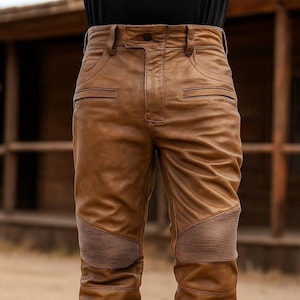 Men&#39;s Brown Leather Pants, Genuine Leather Distressed Slim Fit Biker Pant, Brown Classic Leather Motorcycle Pant, Real Leather Pants