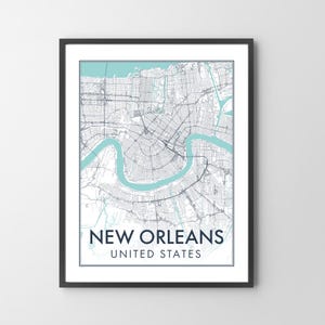 New Orleans, Stadtplan, druckbare Karte, digitaler Download, Wandkunst, einzigartiges Geschenk für Geburtstage, Jubiläum, Bürodekoration