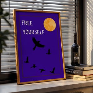 Póster "Libérate, pájaros volando" (V) - Arte mural para el hogar - Impresión de pared "Sé libre" - Póster inspirador de independencia - Póster con cita motivacional