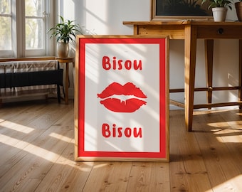 Bisou Bisou-print rode lippen – Franse woondecoratie