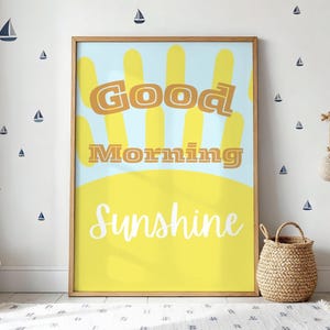 Póster de buenos días con sol - Arte mural con texto soleado - Impresión con frase "Levántate y brilla" - Pósteres con vibras positivas