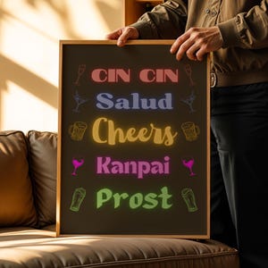 Cheers - Cin Cin - Salud - Kanpai - Prost - Cheers Wall Art - Celebration Poster - Bar or Dining Room Cheers Poster - New Home Gift Art
