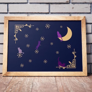 Nachtkatzen Mitternachts-Thema Wandkunst - Schlafzeit Kitty Katzen Dunkles Poster - Nachtkatzendruck Wanddekoration für jeden Raum zu Hause - Schläfrige Kätzchen