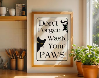 Wash Your Paws Cat Print: Funny Bathroom Wall Art