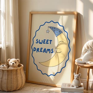 Sweet Dreams Wall Print for Children&#39;s Room, Nursery, or Any Bedroom - Sleep Tight Moon Poster - Goodnight Sleepy Time Home Decor Wall Art
