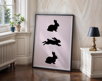 Rabbit Silhouette Print: Pink & Black Bunny Wall Art