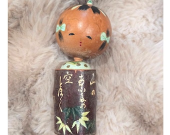 Vintage Japanese Kokeshi Doll Hand Painted Wood Made In Japan