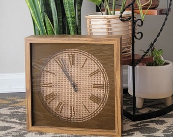 MCM Wooden and Wicker Clock by Elgin