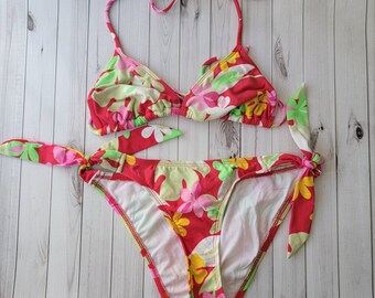 Vintage red floral triangle bikini set by Rusty USA