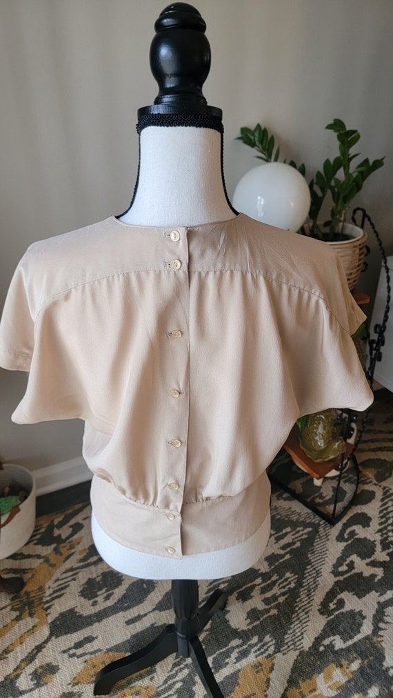 Vintage Beige Fitted Blouse with Button Up Back S… - image 5