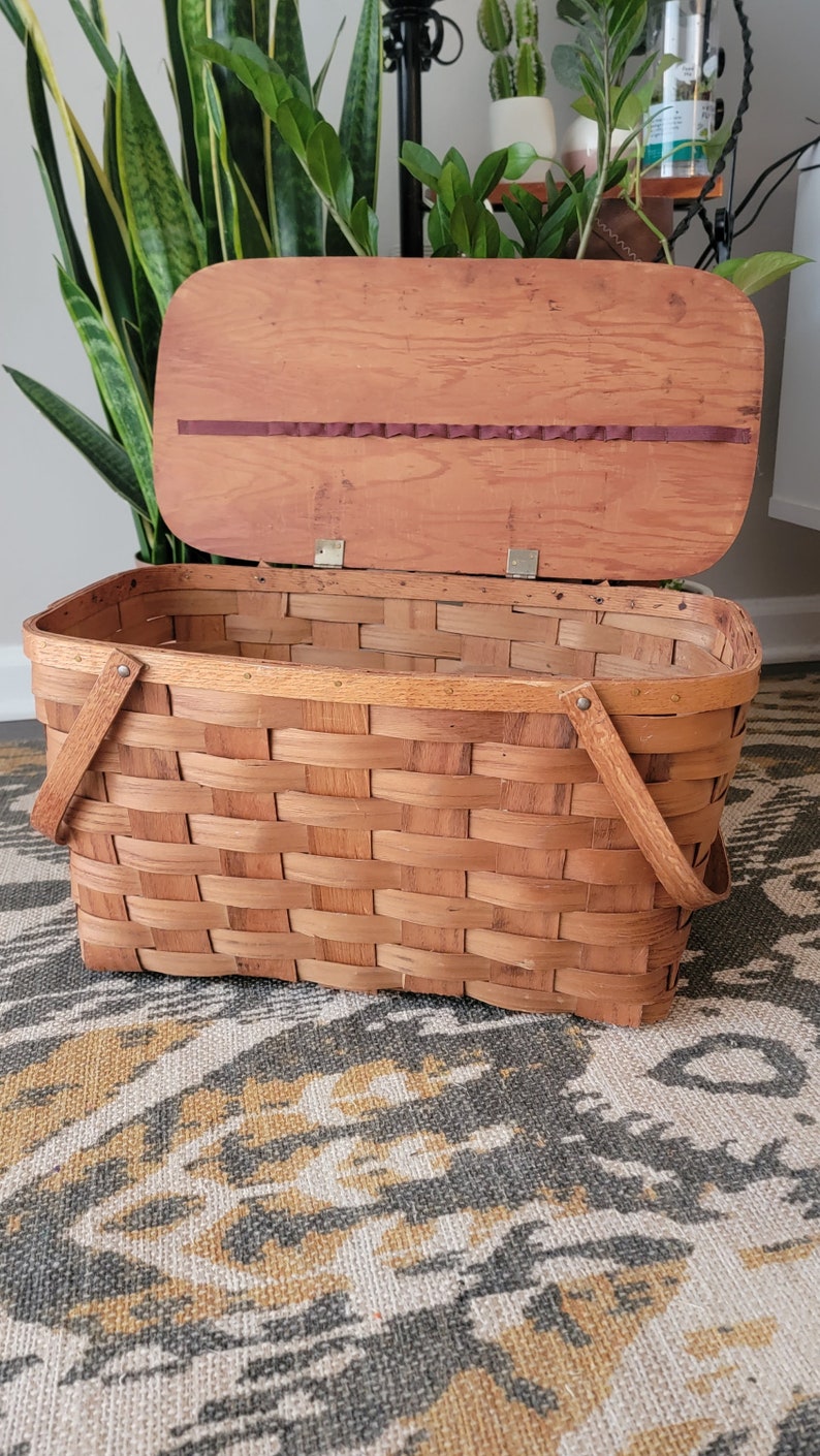 Large Wooden Picnic Basket in Classic Vintage Style Etsy