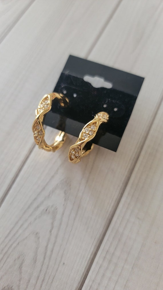 Golden Rhinestone Hoop Earrings by Elizabeth Taylo