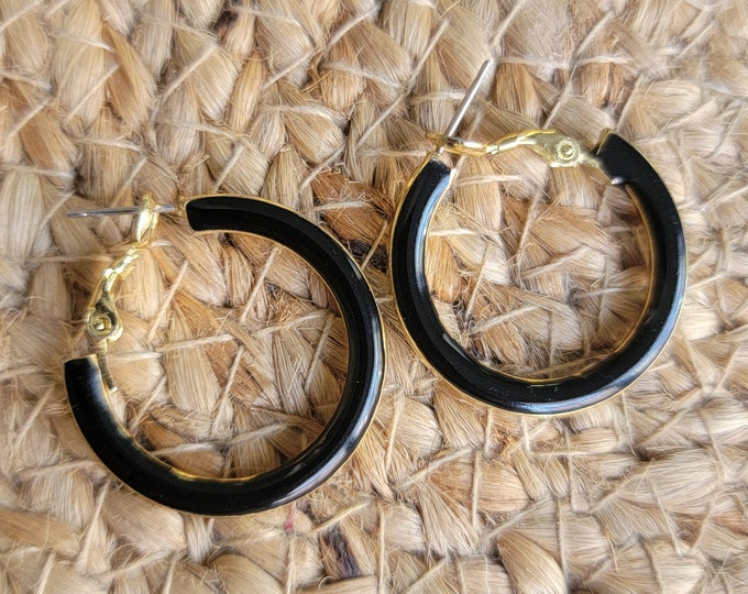 Brown Enamel Vintage Hoop Earrings