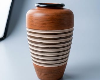 Dumler and Breiden German Keramik Tan and White Striped Pottery Vintage Vase