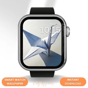 Quadrante Apple Watch con gru origami, quadrante Smart Watch con uccello di carta giapponese, sfondo simbolico bianco minimale, download digitale