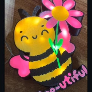 Girly Bee  LED Night Light Box Remote controlled Battery Operated, No Electricity Required Bumblebee Night Light, Personalized Gift for