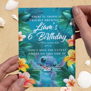 Invitation d'anniversaire de Lilo et Stitch | Invitation à une fête sur la plage | Téléchargement numérique imprimable | Thème océan personnalisé pour garçon ou fille imprimable Birthda