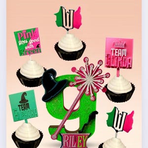 Wicked Cupcake Toppers|  Good Witch Bad Witch Birthday Party | Musical Birthday Decor | Pink and Green Theme 3D Printed Cupcake Toppers