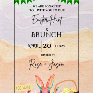 Invitación imprimible para búsqueda de huevos de Pascua y brunch / Invitación para fiesta de Pascua / Plantilla editable para búsqueda de huevos de Pascua