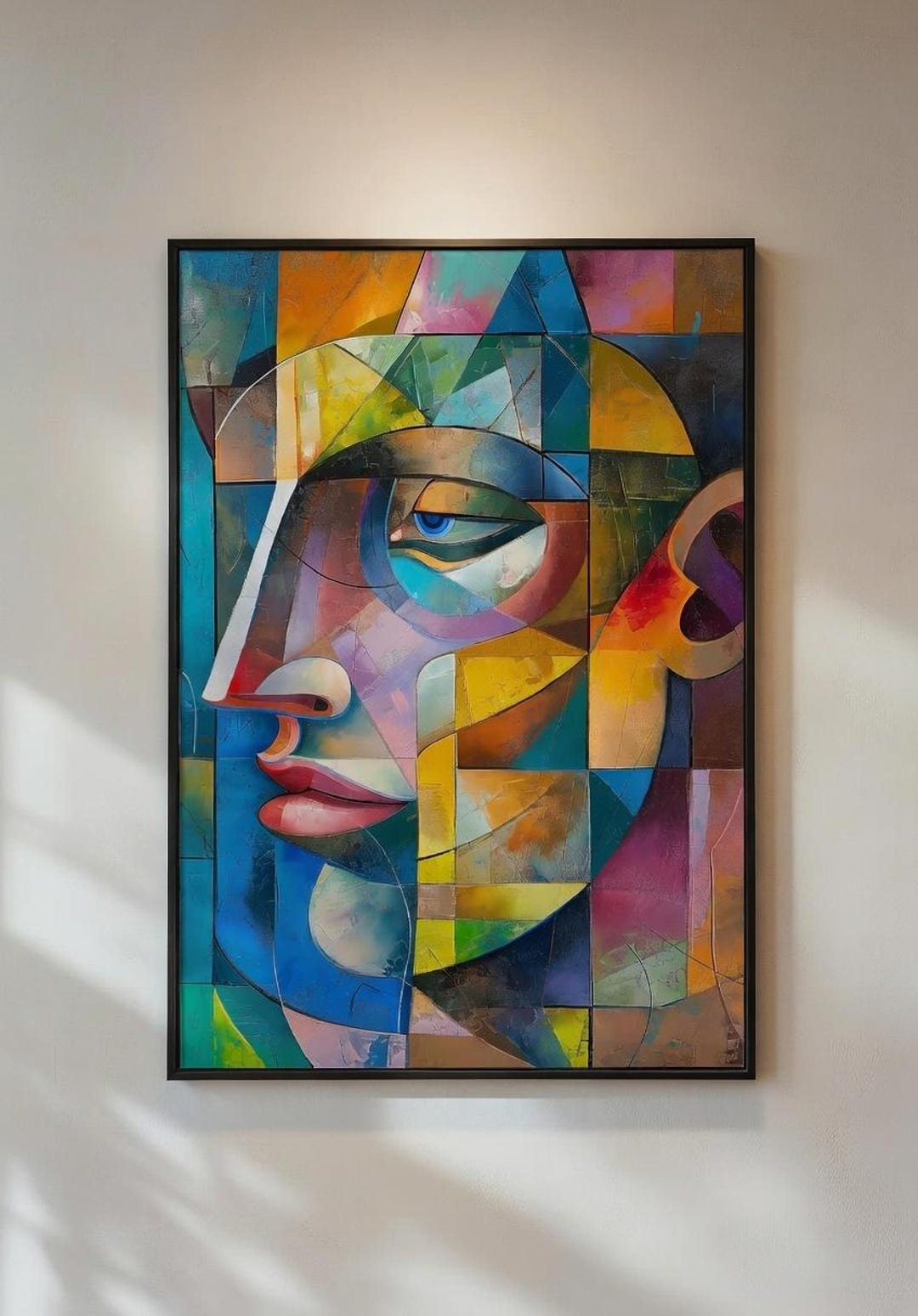 Colorful Abstract Cubism Face Art Poster – Modern Geometric Wall Art ...