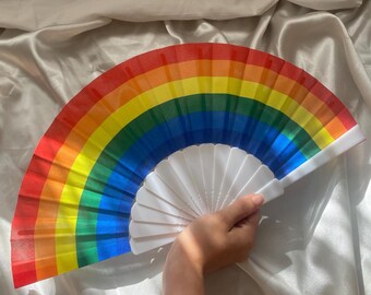 Rainbow Pride Hand Fan: Large Clack Fan for Festivals & Weddings