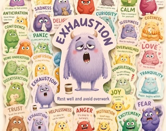 50 pegatinas de monstruos de las emociones / Calcomanías de estados de ánimo de alegría, amor y ansiedad (juego)