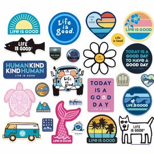 Pegatinas "La vida es buena" - Juego de 26 unidades - Calcomanías con frases inspiradoras para maletas, motos, patinetas, cascos, portátiles y botellas de agua.