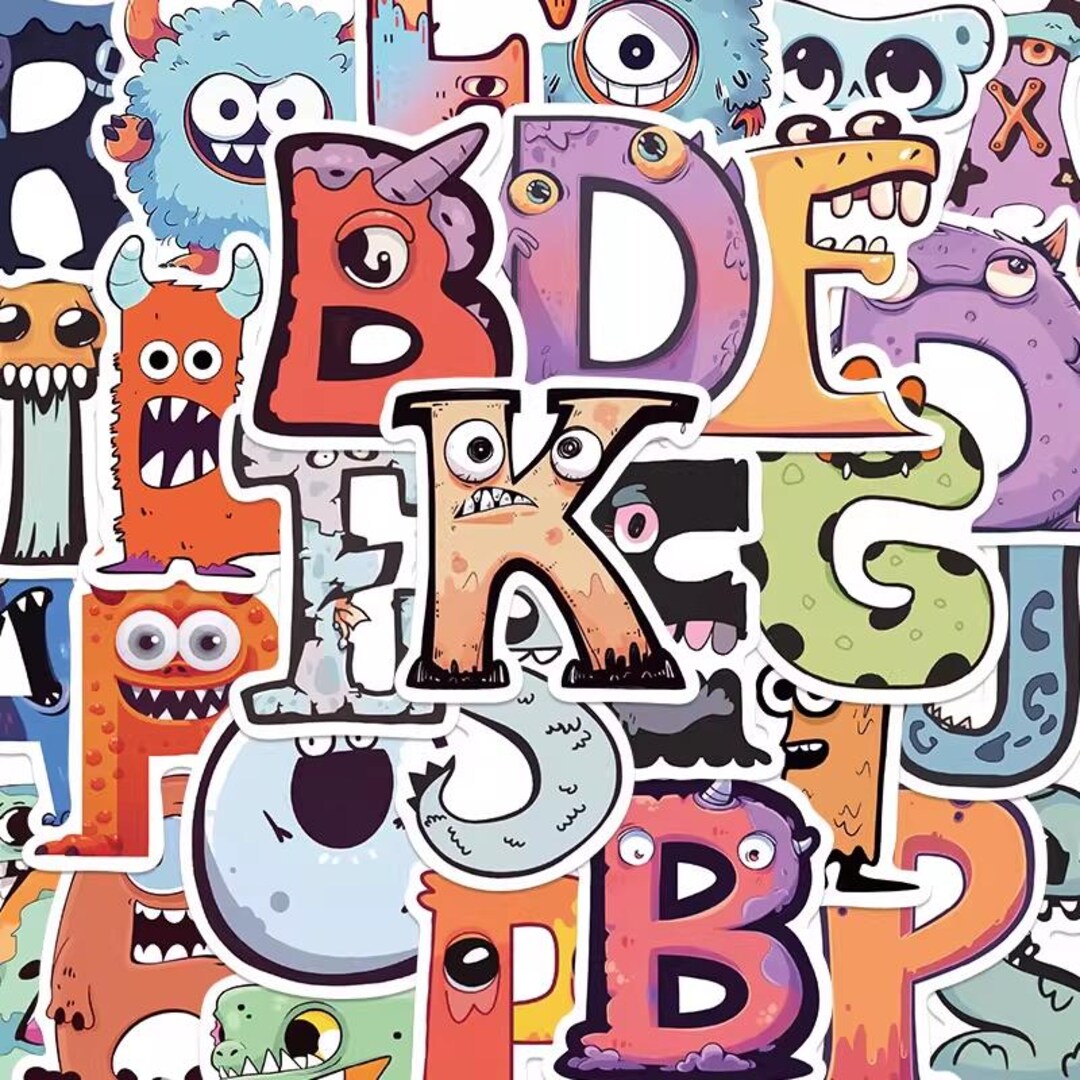 Cartoon Lettering Stickers Monster Alphabet Letter Stickers: 52PCS Vinyl Cartoon Decals - Etsy