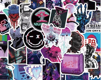 50pcs Cyberpunk Stickers: Japanese Manga, Vaporwave Decals