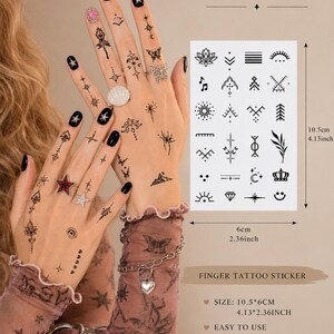 Tiny Boho Finger Tattoos, Minimalist Hand Decals, Waterproof Y2K Body Art Stickers