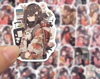 Japanese Anime Girl Stickers – 50 Pcs Travel Theme, Kawaii Art
