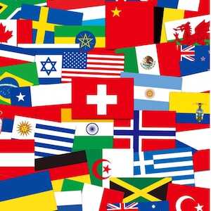 World Flag Stickers - Waterproof Vinyl Decals - 66 Country Flags