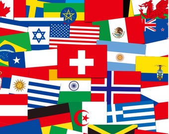 World Flag Stickers - Waterproof Vinyl Decals - 66 Country Flags