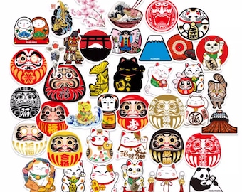 Lucky Cat & Daruma Stickers: Japanese Kawaii Vinyl Decals (40pcs)