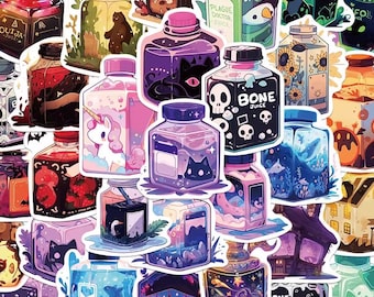 50 Pcs Witchy Potion Bottle Stickers – Cartoon Magic Decals