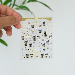 Stickers pour ongles de chat égyptiens estampés dorés – Stickers pour ongles d'animaux mignons en relief | Accessoires pour ongles inspirés de l'Egypte ancienne