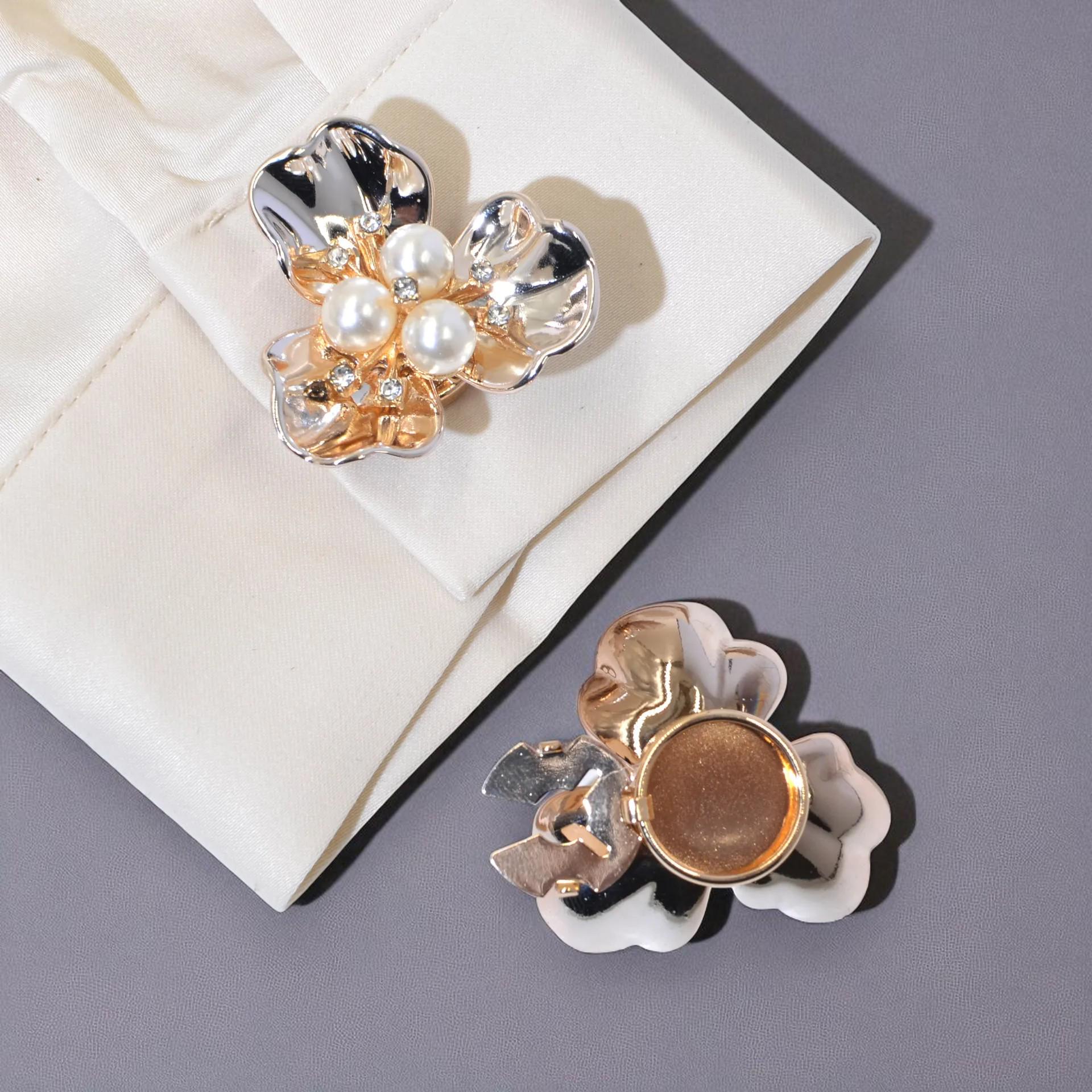2 pièces/set Boutons de chemise élégants avec fleurs d'opale, boutons clip-on avec cristaux, convient pour la décoration des smokings et robes de riée | SHEIN