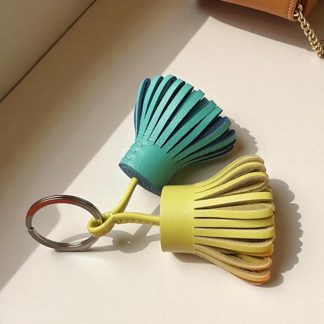 Double Tassel Leather Bag Charm: Two-colour Key Ring Accessory for ...
