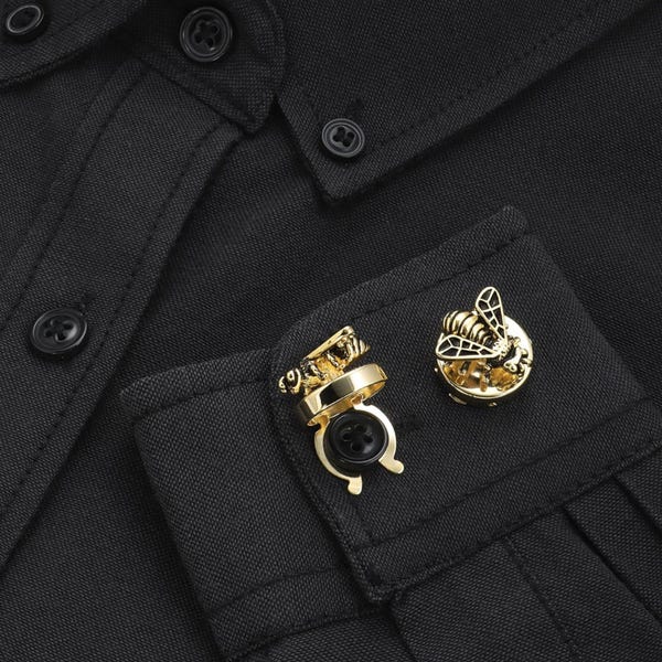Bee Shirt Button Covers: Gold Clip-On Cufflinks for Men & Women (Set of 2)