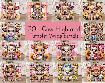 20+Baby Highland Cow Floral Tumbler Wrap Bundle | 20oz Skinny Tumbler Png | Cute Baby Highland Cow Tumbler | Digital |Highland Cow PNG|