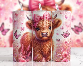 Baby Highland Cow Tumbler Designs | Cute Cow Highland Tumbler Png | 20oz Skinny Sublimation Tumbler Design | Digital Download |