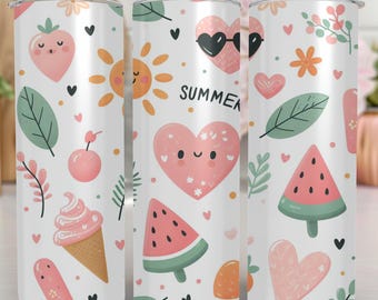 Summer Tumbler Wrap | Summer Vibes Tumbler Wrap | 20OZ Skinny Tumbler Wrap | Heart and Watermeleon Sublimation Design | Digital Download |
