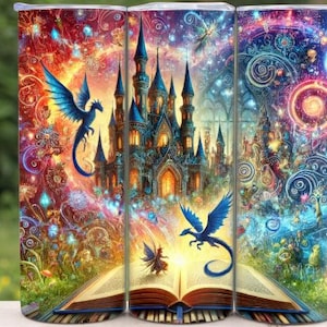 Dragon Book Tumbler Wrap | Book Lover Tumbler Wrap | 20oz Skinny Tumbler Sublimation Design | Fantasy Tumbler Wrap | Digital Download |