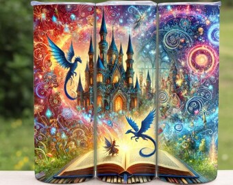 Dragon Book Tumbler Wrap | Book Lover Tumbler Wrap | 20oz Skinny Tumbler Sublimation Design | Fantasy Tumbler Wrap | Digital Download |