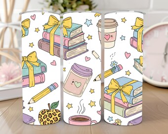 Teacher Coquette Wrap | Coquette School Tumbler Wrap | Teacher Book Tumbler Wrap | 20oz skinny Tumbler | Teacher Gift | Digital Download |