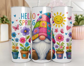 Hello Spring Genome Tumbler Wrap | 20oz Skinny Tumbler Sublimation Design |  Gnome Design Gift | Floral Genome Wrap | Digital Download |