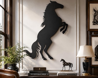 Cuadro de metal con caballo encabritado, decoración de pared de caballo CNC, arte ecuestre en metal, regalo para amantes de los caballos, decoración de pared estilo western, obra de arte rústica de caballos
